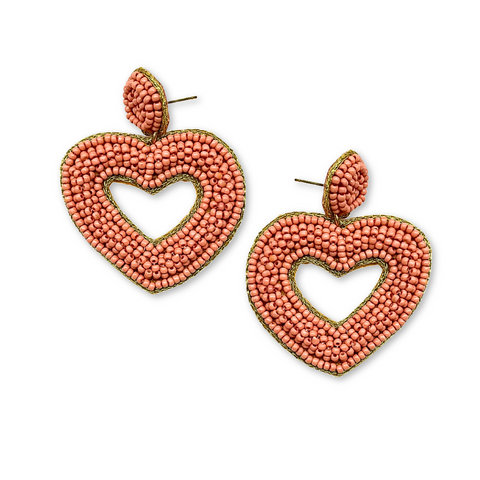 Blush Heart Seed Bead Earrings (Pair)