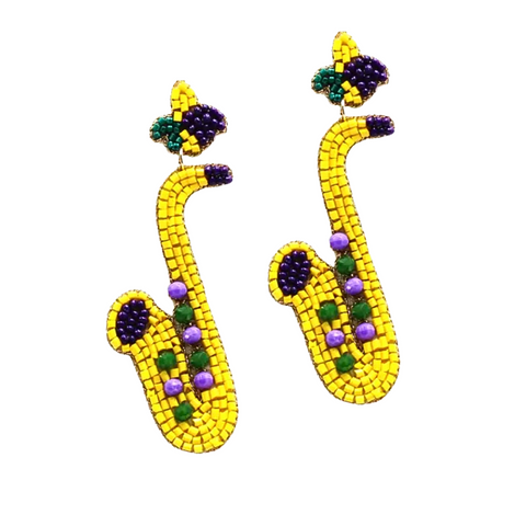 Mardi Gras Saxophone Seed Bead Earrings (Pair)