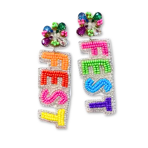 Multicolor Fest Seed Bead Drop Earrings (Pair)