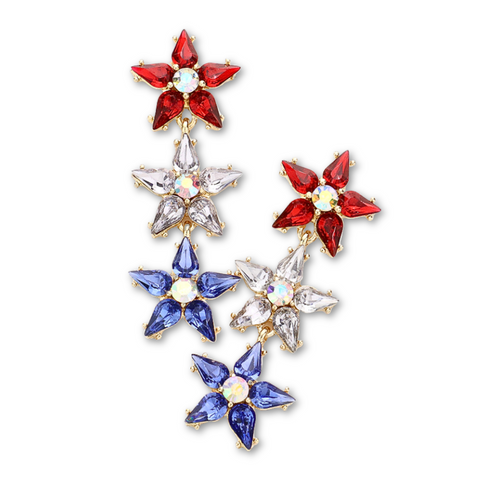 Red, White and Blue Stone Flower Dangle Earrings (Pair)