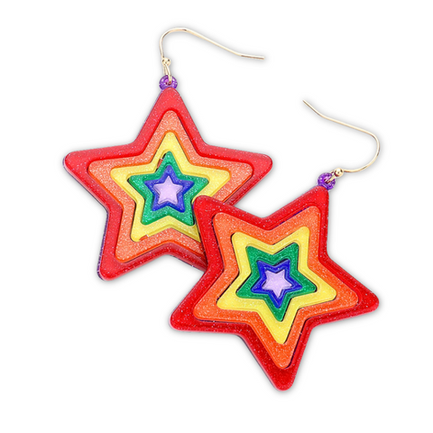 Rainbow Star Dangle Earrings (Pair)
