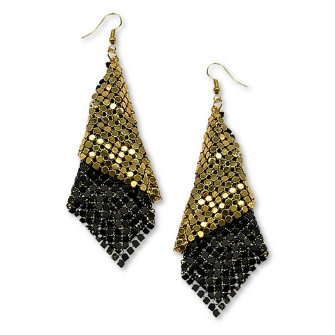 Black and Gold Mesh Dangle Earrings (Pair)