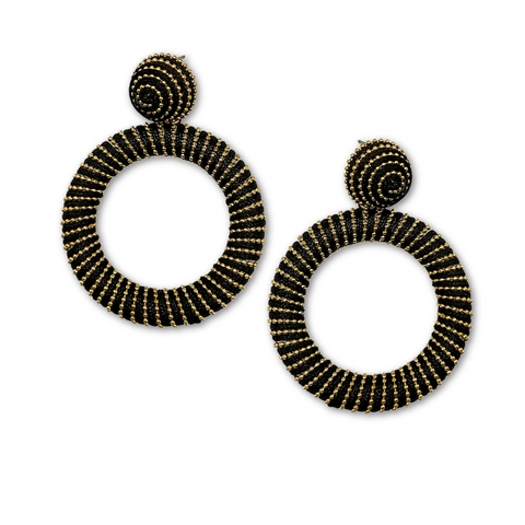 Black and Gold Wrapped Hoop Earrings (Pair)