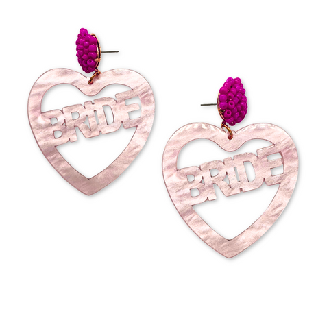 Pink Heart Bride Dangle Earrings (Pair)