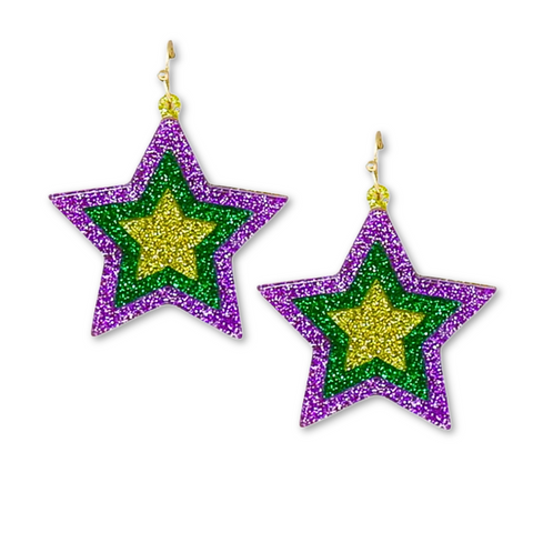 Mardi Gras Star Dangle Earrings (Pair)