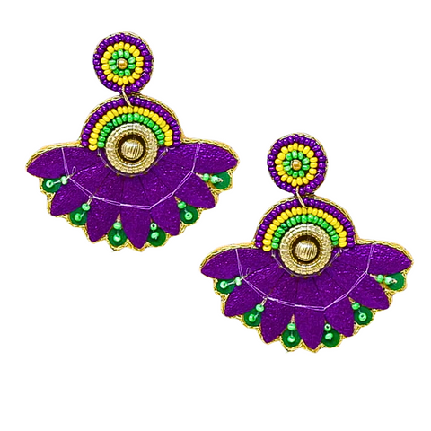 Mardi Gras Sequin & Seed Bead Drop Earrings (Pair)