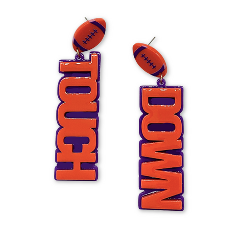 Purple and Orange Touchdown Acrylic Earrings (Pair)