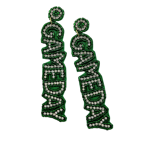 Green and Silver Rhinestone Game Day Earrings (Pair)