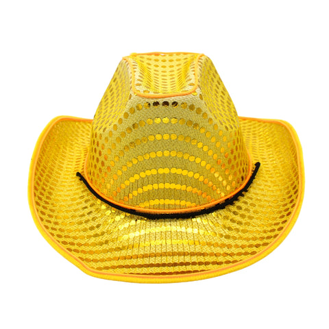 Yellow Sequin LED EL Wire Cowboy Hat (Each)