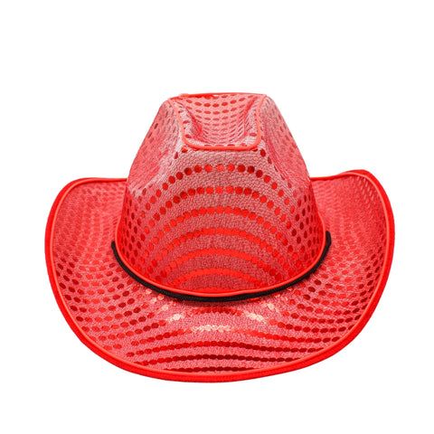 Red Sequin LED EL Wire Cowboy Hat (Each)