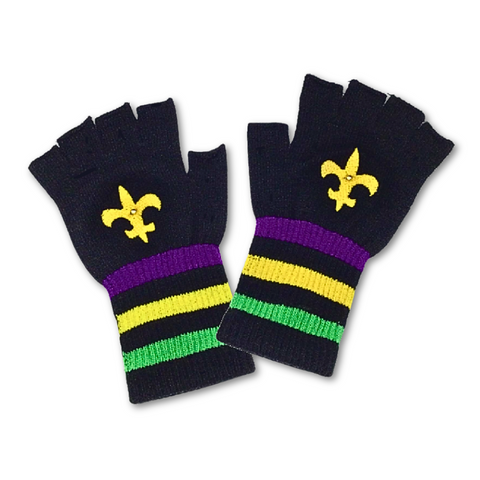 LED Mardi Gras Black Fingerless Gloves with 3 Modes (Pair)