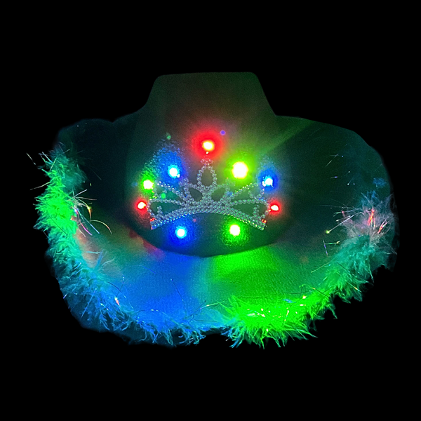LED Green Cowboy Hat with Tiara and Feathers (Each) – Mardi  display picture 3