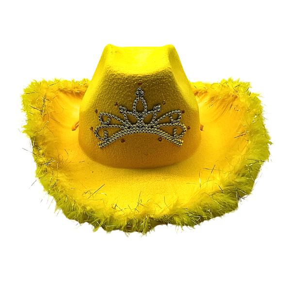 LED Yellow Cowboy Hat with Tiara and Feathers (Each) – Mardi 