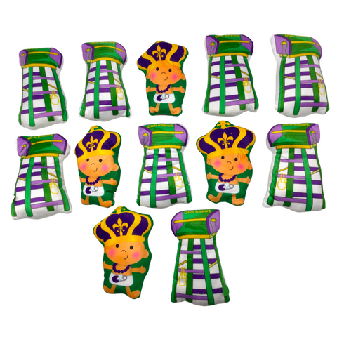 8" King Cake Baby and Mardi Gras Ladder Assorted Plush Pieces (Dozen)