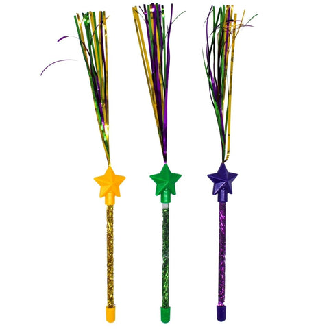 9" Tinsel Star Wand - Purple, Green, and Gold (Dozen)