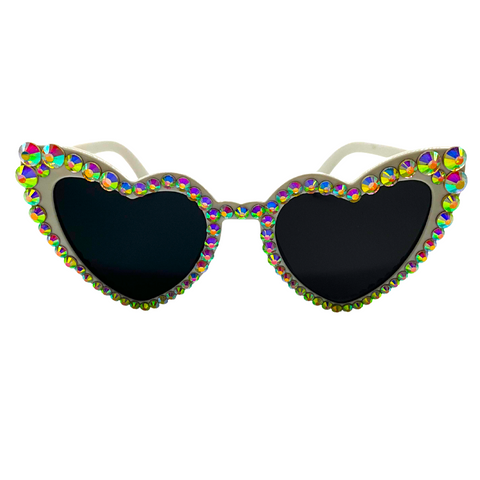 White Heart Shaped Sunglasses with Rhinestones (Each)