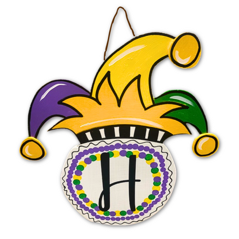 Hand Painted Mardi Gras Jester Hat Wooden Door Hanger (Each)