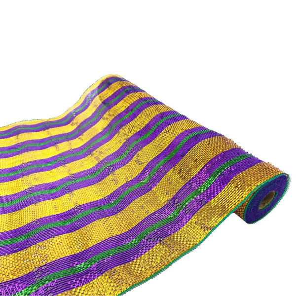 19 Metallic Mardi Gras Striped Fabric Roll (5 Yards) [RM9654AP