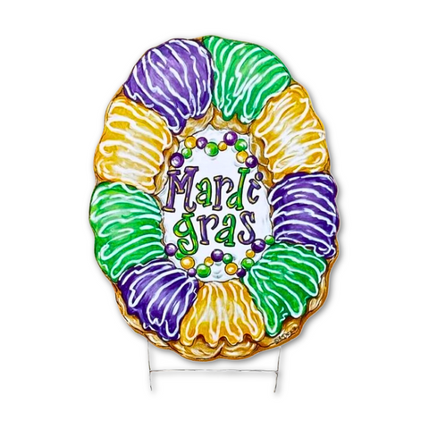 King Cake with Mardi Gras Yard Sign (Each)