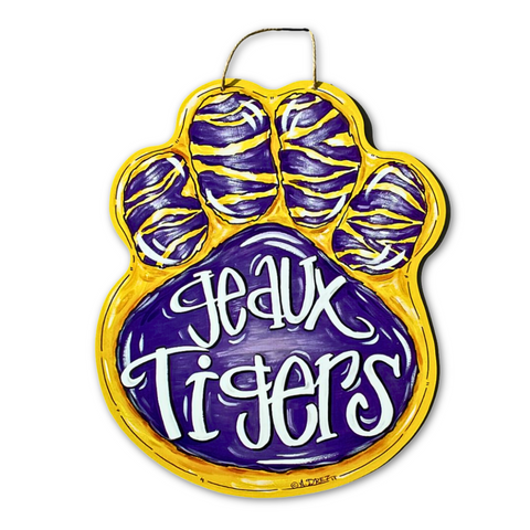 Purple and Gold Geaux Tigers Door Hanger (Each)