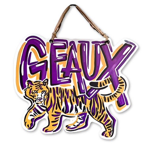 Purple and Gold Geaux Tigers Door Hanger (Each)