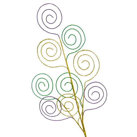 30" Purple, Green and Gold Mardi Gras Glittered Fern Leaf Spray (Each)