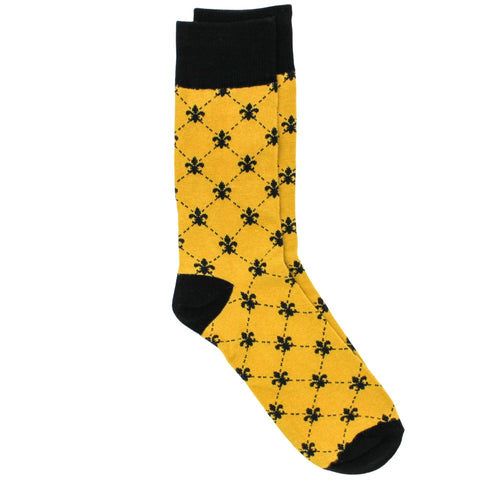 Gold Socks with Black Fleur-de-lis (Pair)