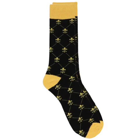 Black Socks with Gold Fleur de Lis (Pair)