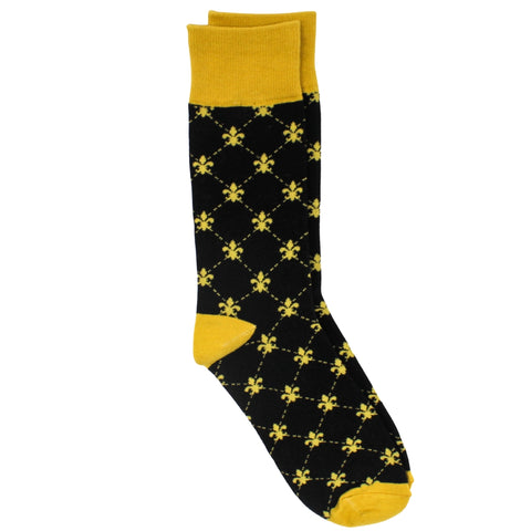 Black Socks with Gold Fleur-de-lis (Pair)