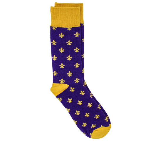 Purple Socks with Gold Fleur-de-lis (Pair)
