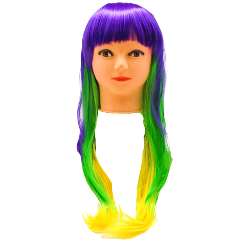 Purple, Green and Yellow Long Curled Wig (Each)