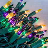 Purple, Green and Gold Mini Mardi Gras String of 100 Lights 22' (Each)