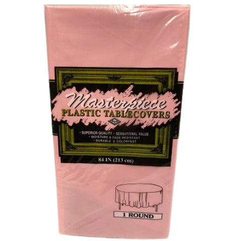 Pink Plastic Round Table Cover 84" (Each)
