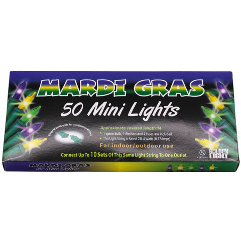 Purple, Green and Gold Mini Mardi Gras String of 50 Lights 11' (Each)