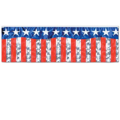 Metallic Stars and Stripes Fringe Banner 14" x 4' (Each)