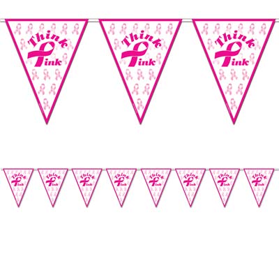 Pink Ribbon Pennant Banner 10" x 12' (Each)