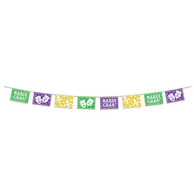 Mardi Gras Picado Style Pennant Banner 8" x 12' (Each)