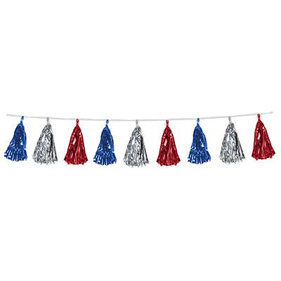 Red, Silver and Blue Metallic Tassel Garland 8' x 9.75" (Each)