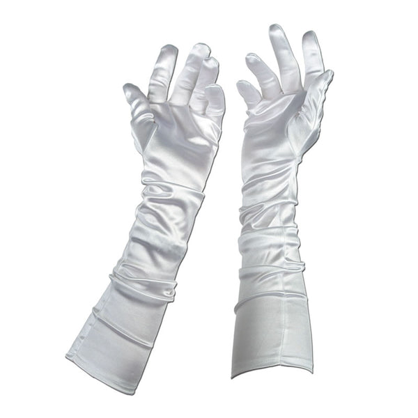 dress gloves Vintage Solid Faux Satin Elbow Long Gloves White