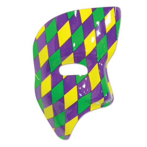 Purple, Green and Gold Harlequin Phantom Mask with Elastic - One Size Fits Most (Each)