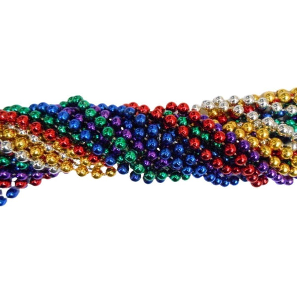 33" 7.5mm Round Metallic 6 Color Mardi Gras Beads - 6 Dozen (72 Neckla ...