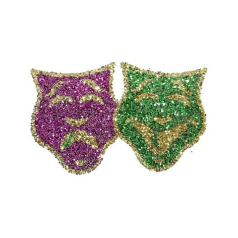 Purple, Green and Gold Comedy/Tragedy Glitter Sticker 2.25" x 1.25" (Each)