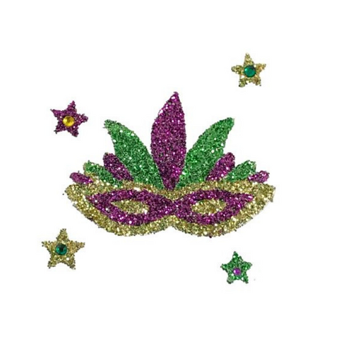Purple, Green and Gold Mask Glitter Sticker (Each)