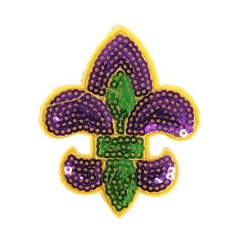 Purple, Green and Gold Sequin Fleur de Lis (Each)