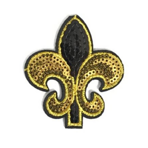 Black and Gold Sequin Fleur de Lis (Each)