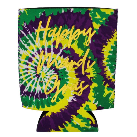 Happy Mardi Gras Tie Dye Coozie (Each)