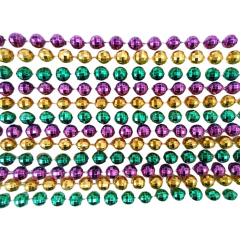 33" 7.5mm Globe Metallic Purple, Gold and Green Mardi Gras Beads