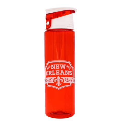 24 oz New Orleans Water Bottle w/Flip Top Lid and Carry Loop (Each)