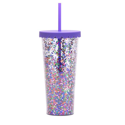 Dark Purple Glitter 700ml Double Wall Plastic Tumbler (Each)