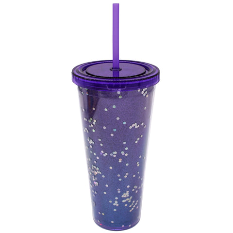 Purple and Blue Fade Glitter 700ml Double Wall Plastic Tumbler (Each)